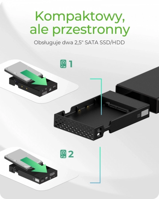 Externí Raid kryt IB-RD2253-C31 pro 2,5 SATA HDD na USB 3.2 Gen 2, RAID 0,1, JEDEN, VELKÝ
