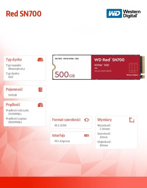 SSD disk Red 500GB SN700 2280 NVMe M.2 PCIe