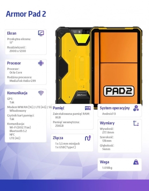 Tablet Armor Pad 2 4G 11 palců 8/256GB černo-žlutý