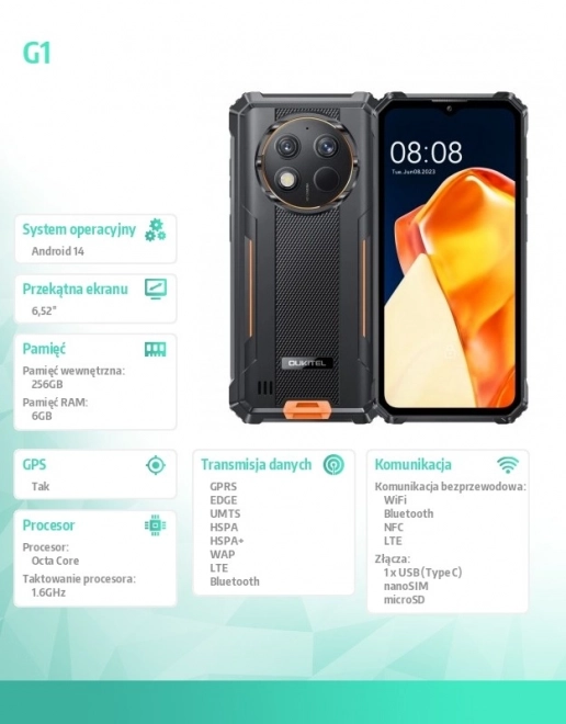 Smartphone G1 4G 6/256GB IP69K Oranžový