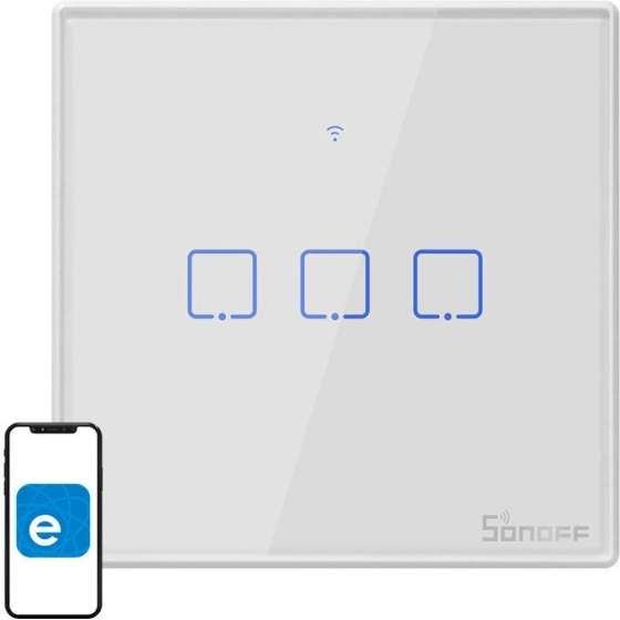 chytrý nástěnný vypínač wifi + rf 433 t2 eu tx (3kanálový) – sonoff