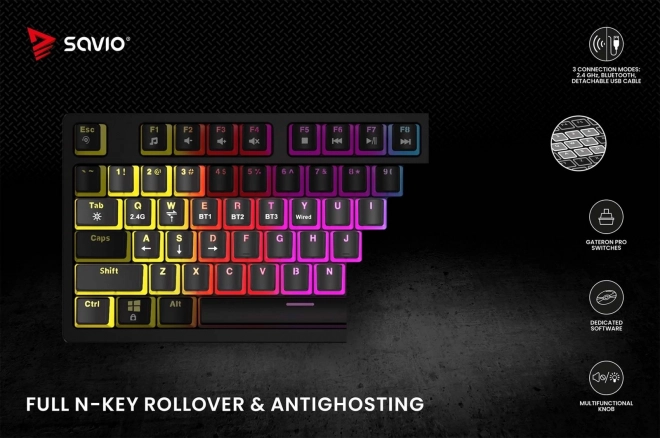 Bezdrátová mechanická klávesnice Savio Phenix RGB