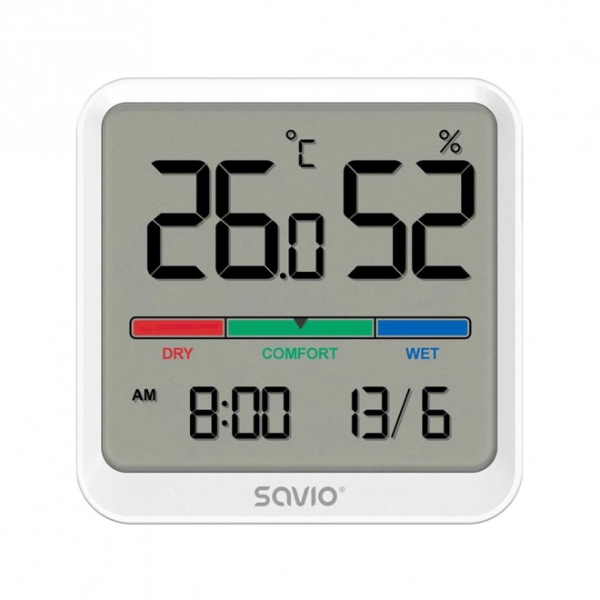 Čidlo teploty a vlhkosti, pro vnitřní použití, LCD displej, hodiny, datum, rukojeť s magnetem, CT-01/W White