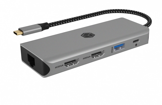 Dokovací stanice IB-DK4012-CPD 9v1, 2x HDMI, 4K60Hz, 3xUSB, 100W PD,LAN, čtečka karet