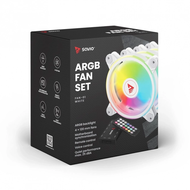 FAN-01 White 4-pack 120mm ARGB ventilátor včetně ovladače a dálkového ovládání
