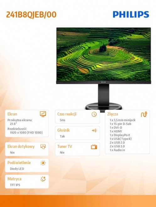 Philips monitor 23.8B8QJEB s funkcí Pivot