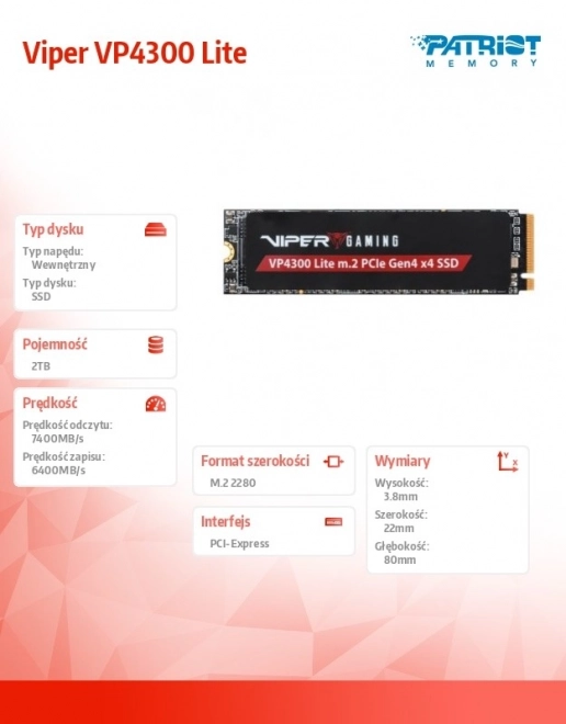 2TB SSD Viper VP4300 Lite 7400/6400 M.2 PCIe Gen4x4 NVMe 2.0 PS5