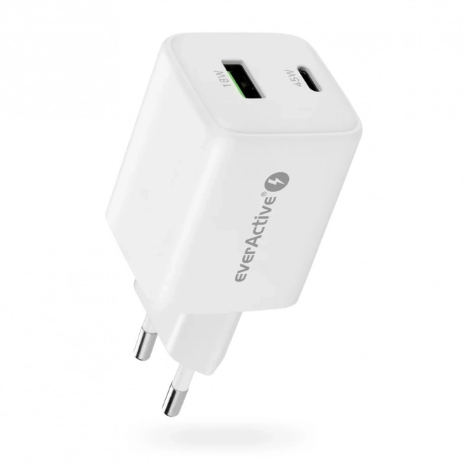 Síťová nabíječka everActive GaN USB a USB-C 45W bílá