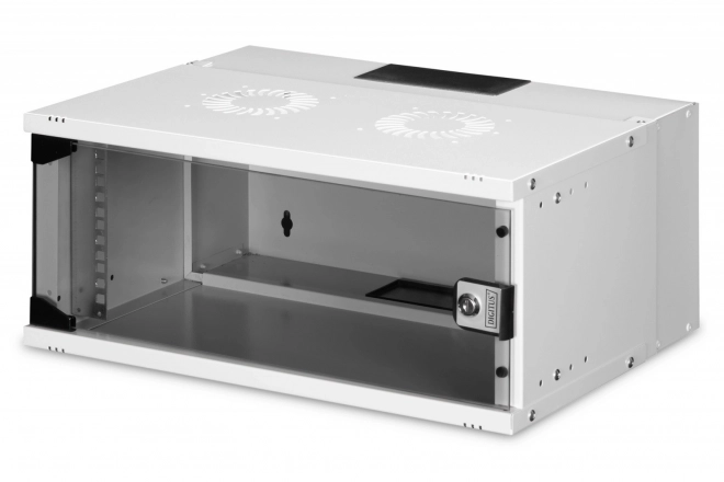 Síťová skříň 4U 19" pro montáž na stěnu, SOHO PRO 240 x 540 x 400 mm, nosnost 60 kg, prosklené dveře, nesmontovaná, šedá barva
