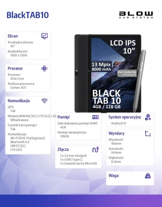 Tablet 10 palců 4GB/128GB 4G LTE černý