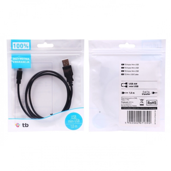 Černý USB - Mini USB kabel délky 1 m