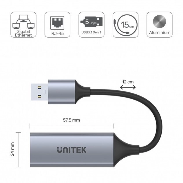Adaptér USB-A 3.1 GEN 1 RJ45; 1000 Mb/s; U1309A