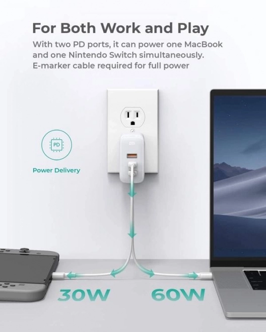 PA-B6S White Omnia Mix GaN síťová nabíječka 3xUSB (2xUSB C+1xUSB A) 90W