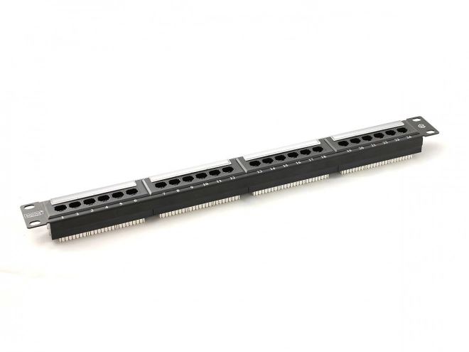 Patch panel 19" 24 portů, cat.5e, U/UTP, 1U, černý (kompletní)