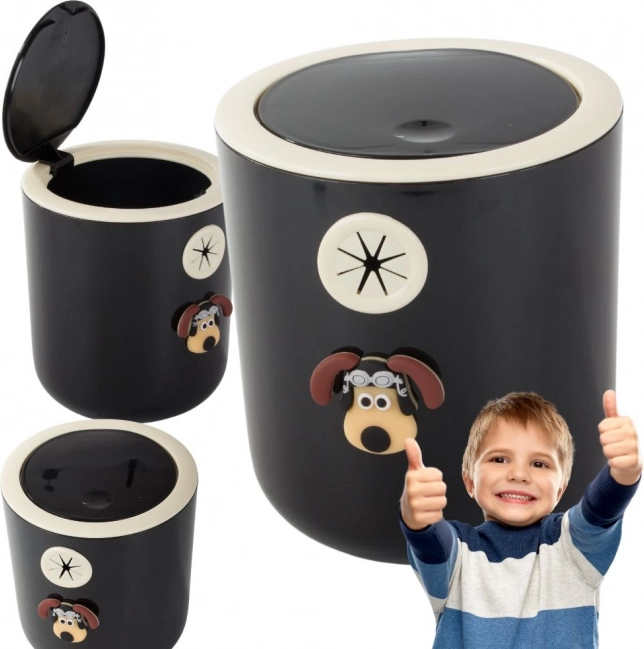 Mini odpadkový koš do dětského pokoje 2 l s kyvným víkem a motivem pejska