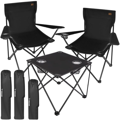 Set pro kempování a rybaření - 2 skládací černé židle a stolek