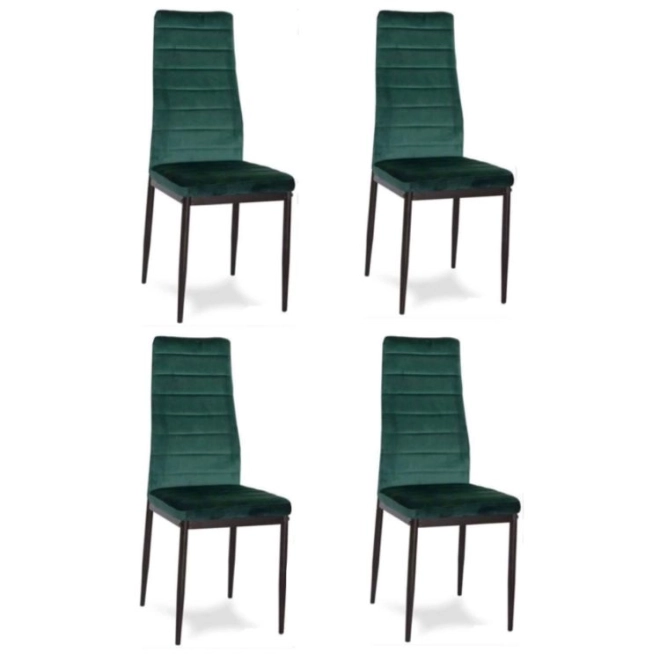 Židle s profilovaným opěradlem - Zelený samet - Set 4 ks