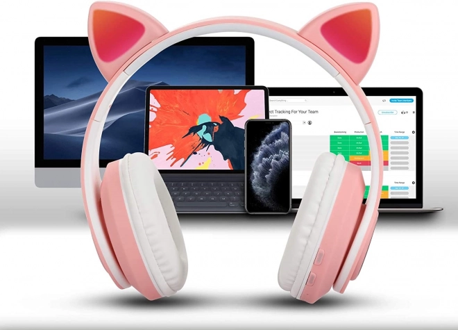Bezdrátová bluetooth sluchátka s ušima – Růžová
