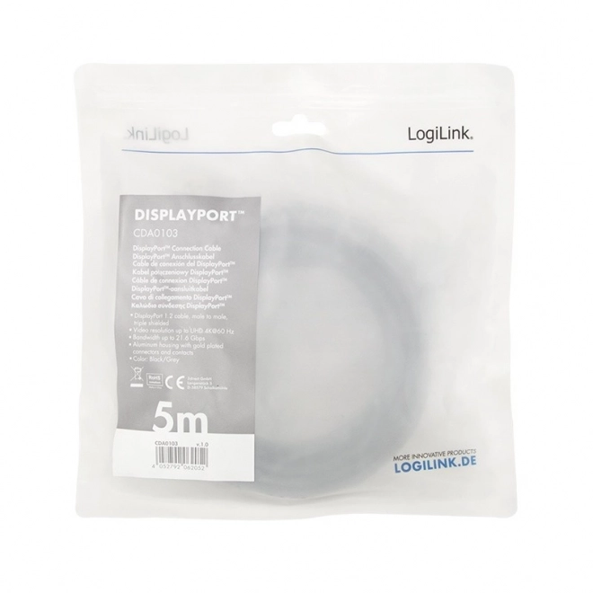 LogiLink displayport kabel 5 m, 4K/60 Hz, hliníkové konektory