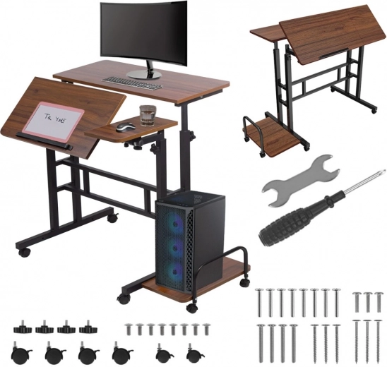 Mobilní konstrukce s kolečky a boční poličkou