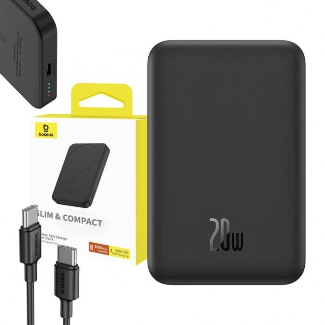 Magnetická mini powerbanka Baseus 5000mAh, USB-C 20W (černá)