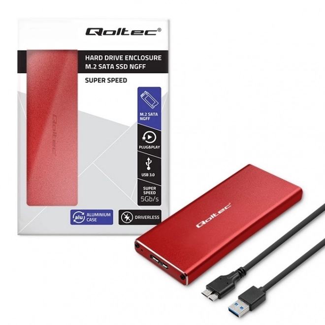 Skříň | Šachta pro disk M.2 SSD | SATA | NGFF | USB 3.0 | Superspeed 5Gb/s | 2TB | Červená barva