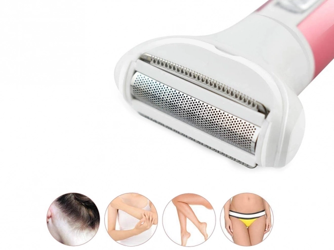 Depilátor dámský holicí strojek na nohy 4v1 vyměnitelné tipy usb – světle růžový