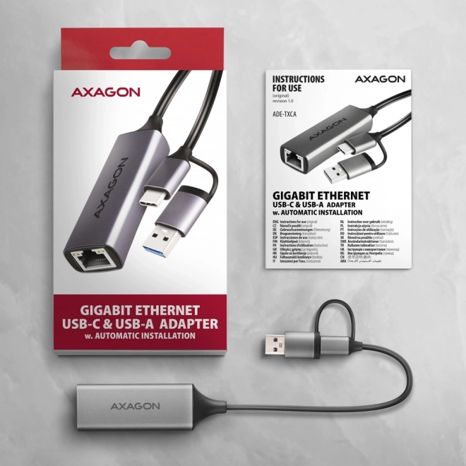ADE-TXCA Gigabitový ethernetový adaptér, USB-C (redukce USB-A) 3.2 Gen 1, automatická instalace
