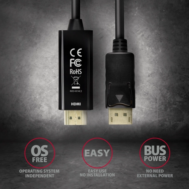 RVD-HI14C2 DisplayPort -> HDMI 1.4 aktivní adaptér, 1,8m kabel, 4K/30Hz