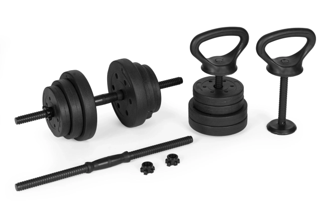 Nastavitelná činka 2x20 kg s osou a kettlebellem