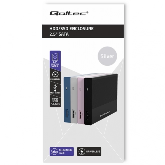 Skříň | Klec pro 2,5" SSD HDD | SATA | USB 3.0 | Super speed 5Gb/s | 2TB | Stříbrná