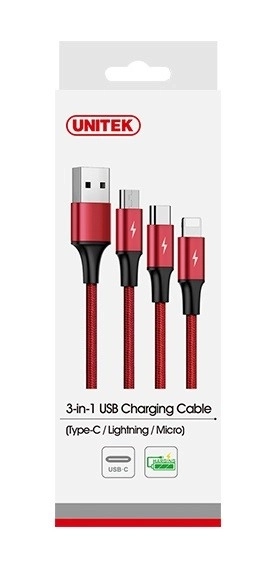 Nabíjecí kabel 3 v 1 USB - USB-C/microUSB/Lightning, 1,2 m; C4049RD
