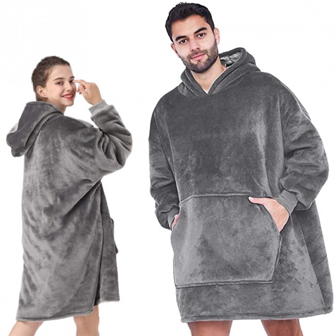 Hřejivá oversize deka-mikina šedá