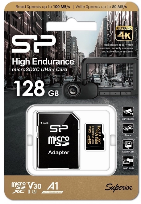 Paměťová karta MicroSDXC High Endurance 128GB V30 UHS-1 U3 A1 24/7 + microSD-SD ADAPTÉR