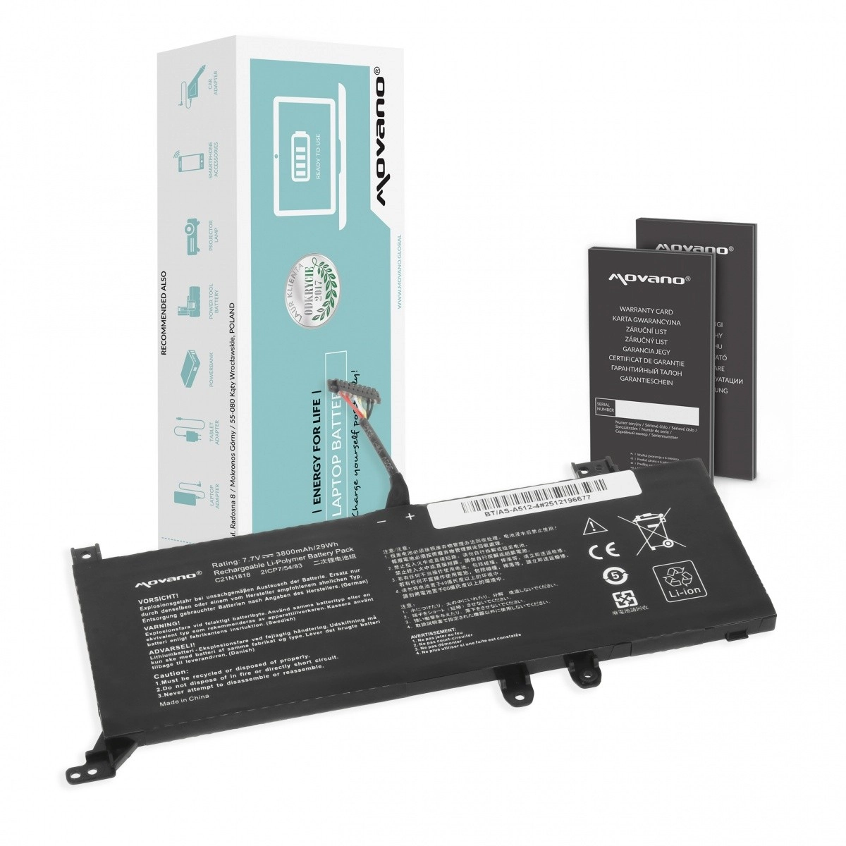 Levně Baterie pro notebook Asus X512/X509 3800 mAh (29 Wh) Movano