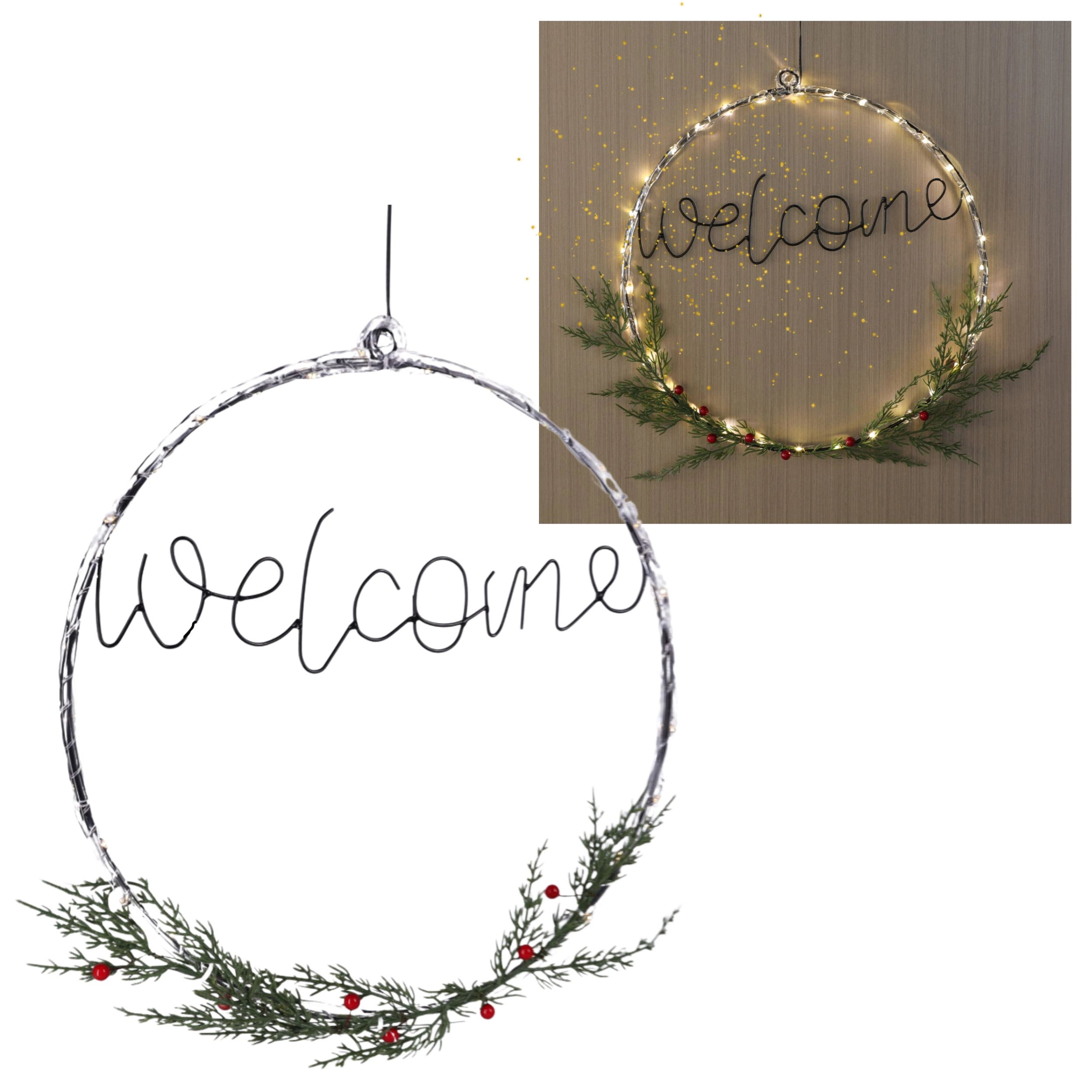 Levně LED věnec Welcome s teplým bílým osvětlením 40 cm