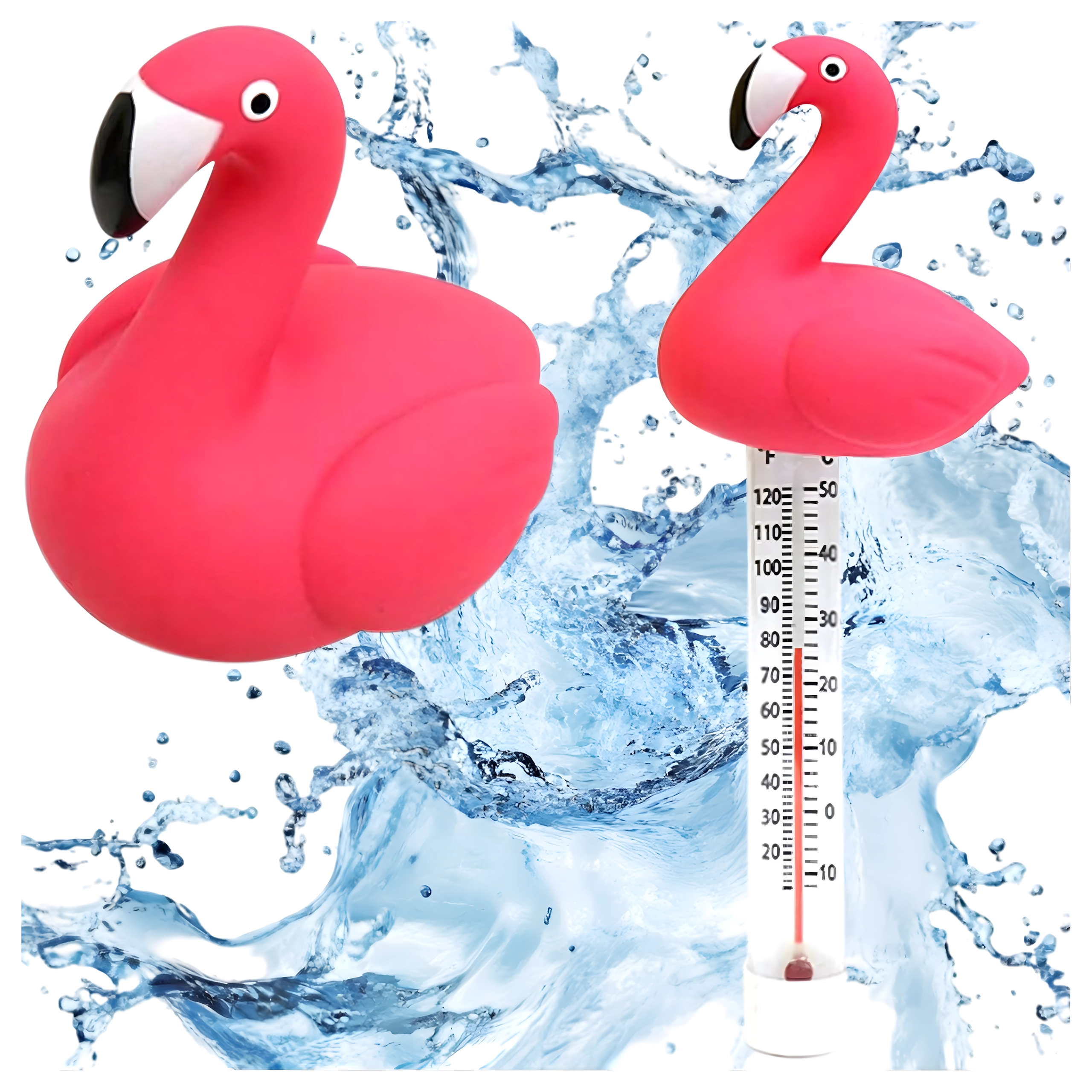 Plovoucí bazénový teploměr flamingo se šňůrkou
