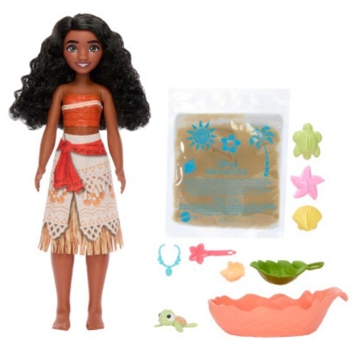 Levně Mattel Disney Přátelé oceánu princezna Moana Vaiana s želvou, formičkami a pískem 27 cm