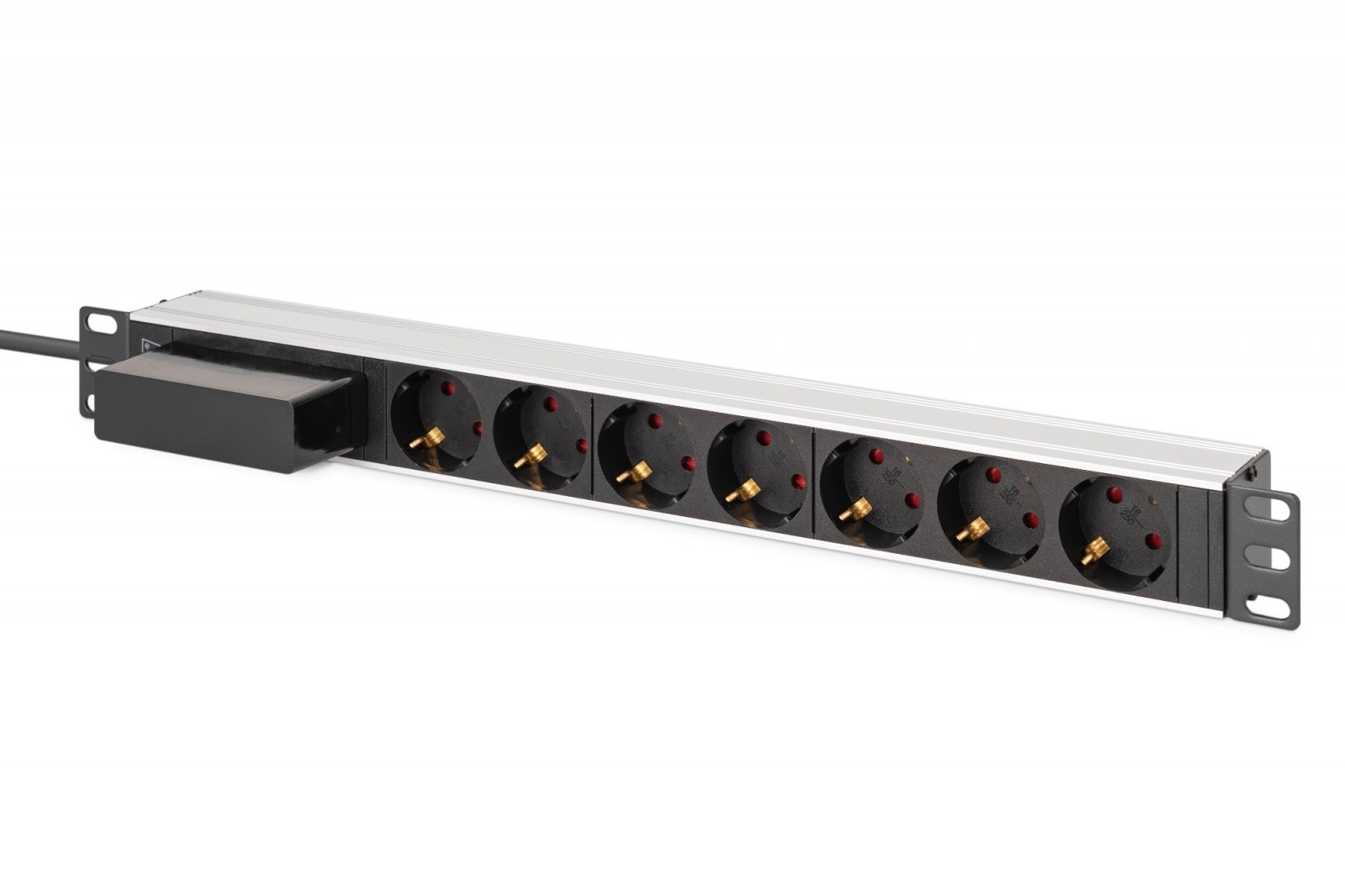 Levně Racková PDU lišta 19" se spínačem a jističem C 16 A, 7x Schuko, 1,8 m kabel, hliník