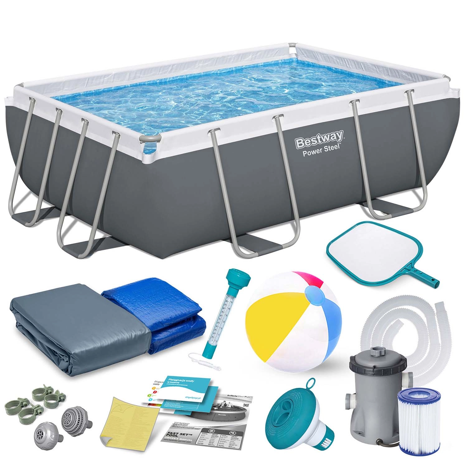 Zahradní obdélníkový bazén s kovovým rámem 282 × 196 × 84 cm set 16v1 BESTWAY