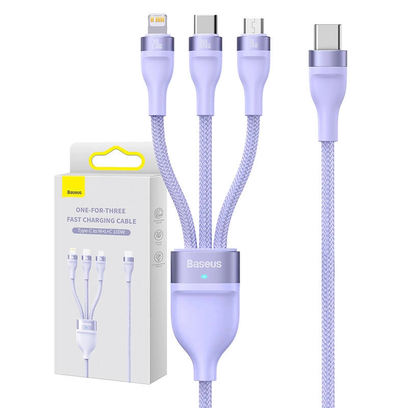Levně Multifunkční nabíjecí kabel Baseus s USB-C, Micro USB a Lightning konektory, 100W, 1,5 m