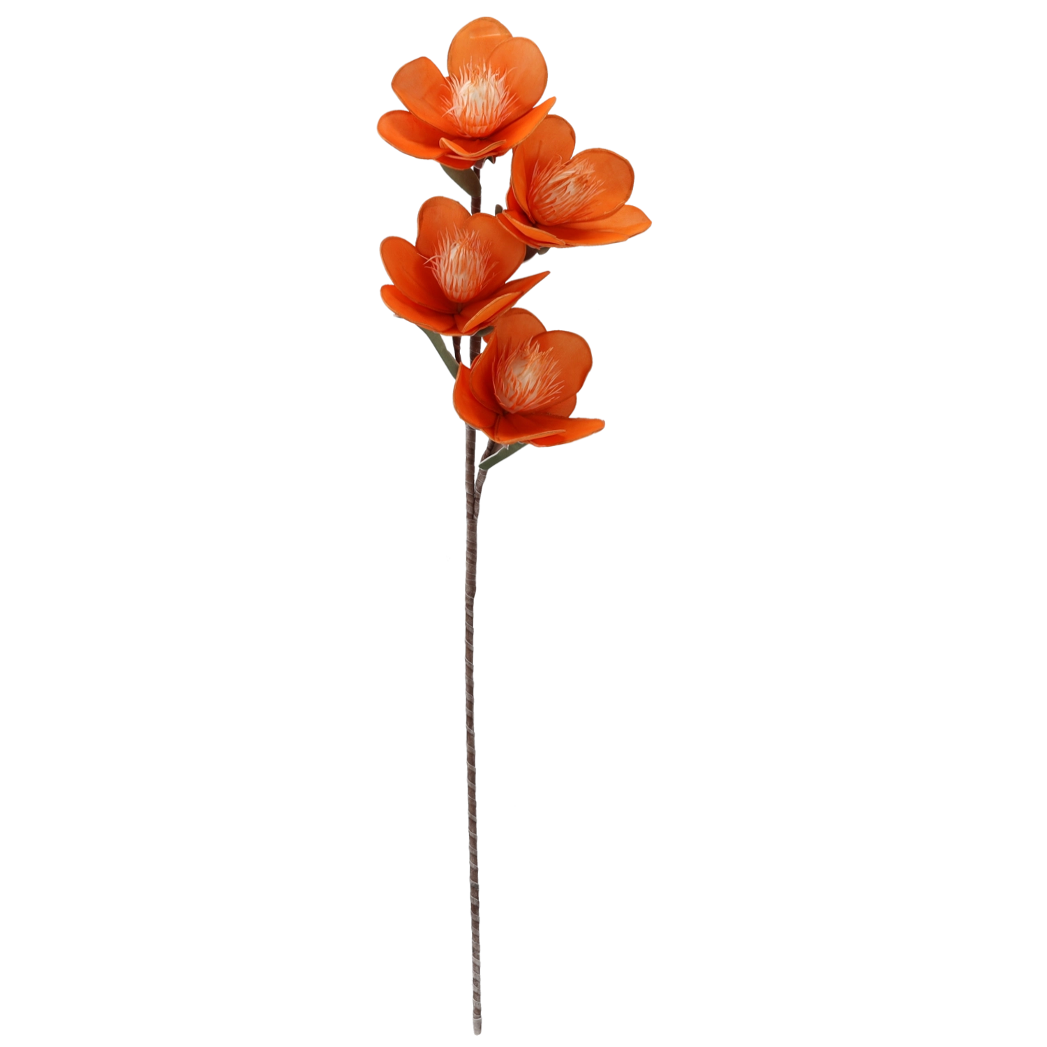 Levně Dekorativní umělá magnolie – oranžová, 4 květy, 93 cm