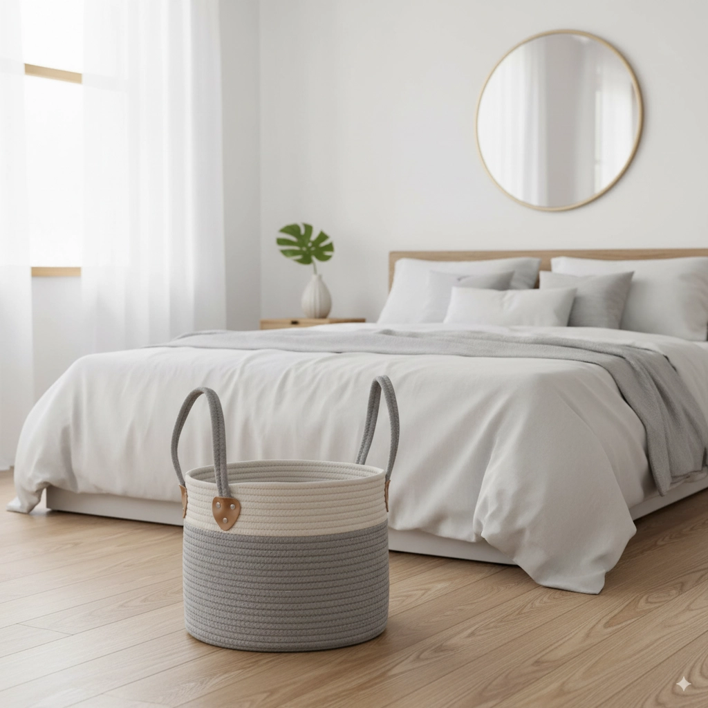 Levně Kulatý úložný koš na prádlo a hračky 35 × 30 cm – šedý