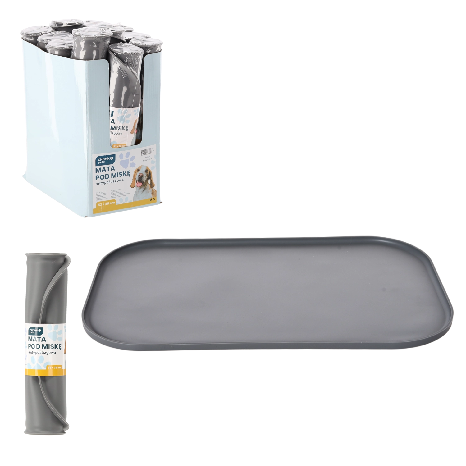 Levně Antiskluzová silikonová podložka pod misky 53 × 38 cm – šedá