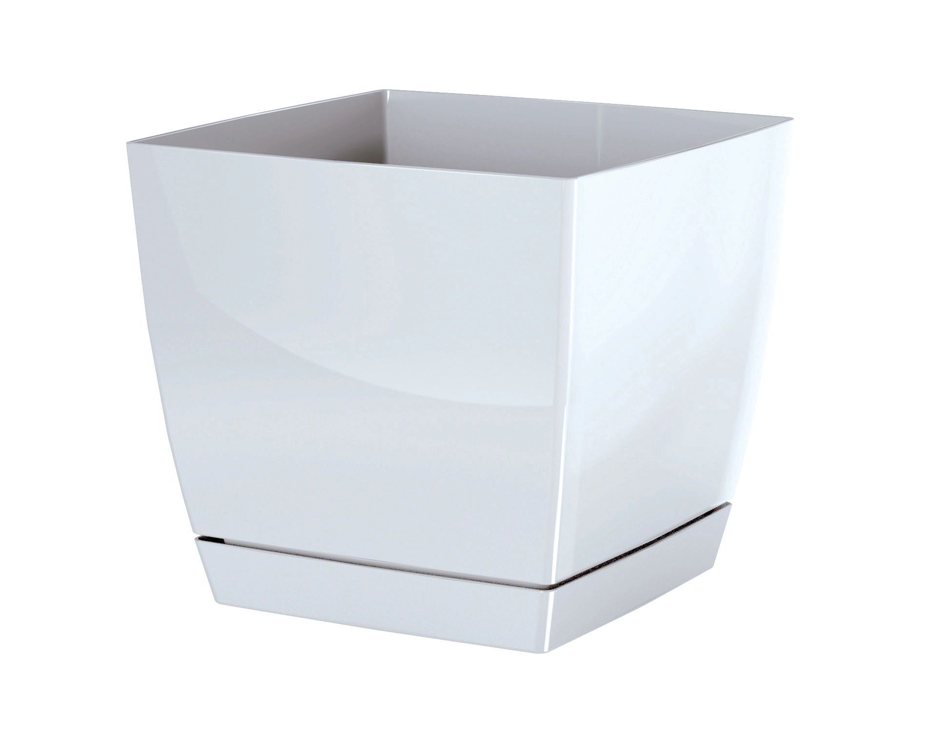 Levně Prosperplast Květináč COUBI SQUARE P s miskou bílý 21 cm