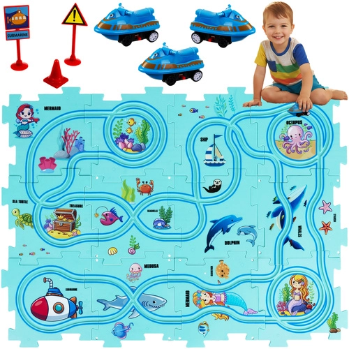 Levně Edukační puzzle podložka s mořskou dráhou a vozidly 25 ks KRUZZEL