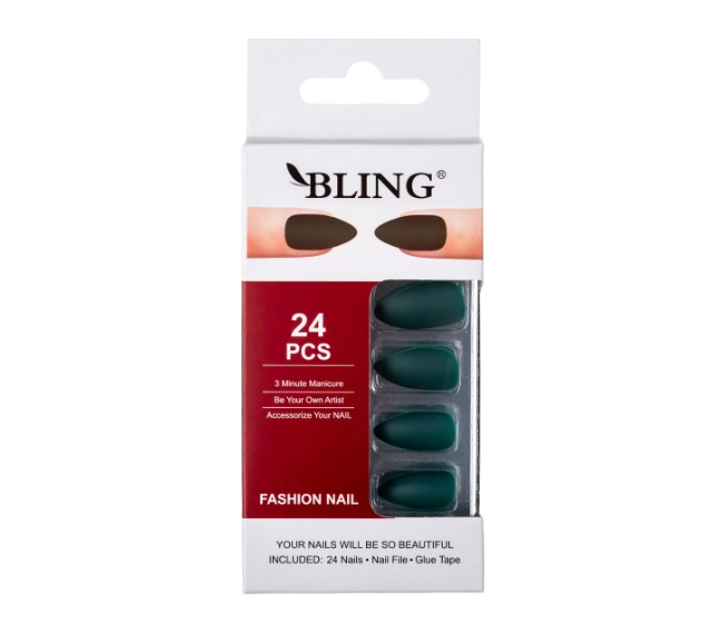 Levně Umělé nehty Tipsy BLING Fashion Nail – lahvově zelené, matné