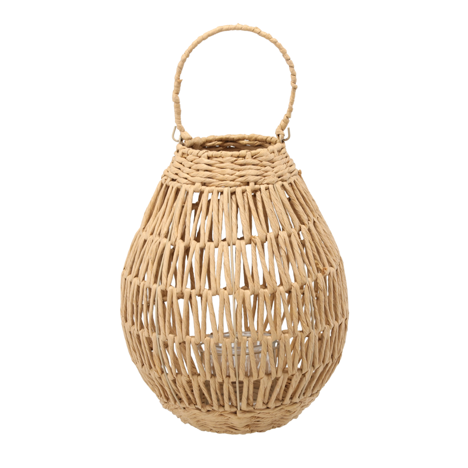 Levně Přírodní proutěná lucerna se skleněnou vložkou 29 × 37 cm