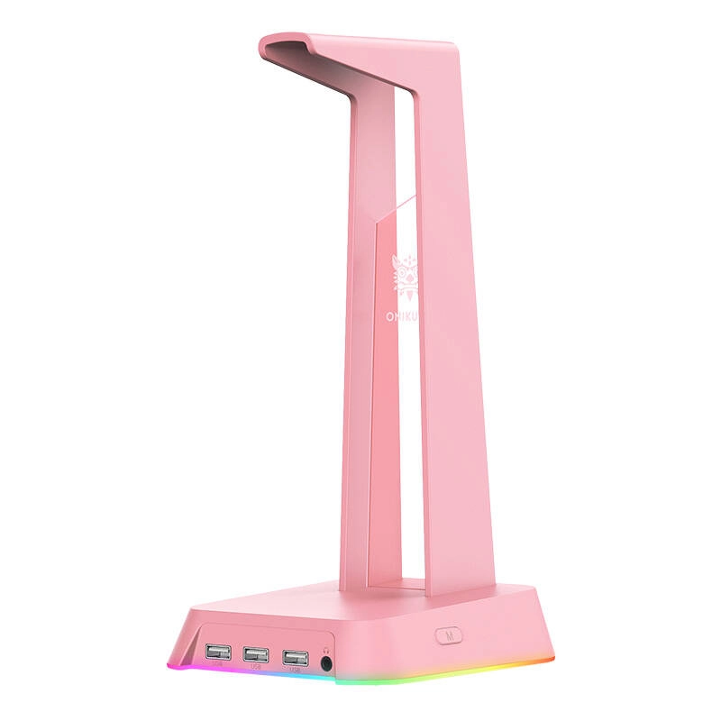 Levně Stojan na sluchátka ONIKUMA růžový s RGB podsvícením a 3x USB 2.0