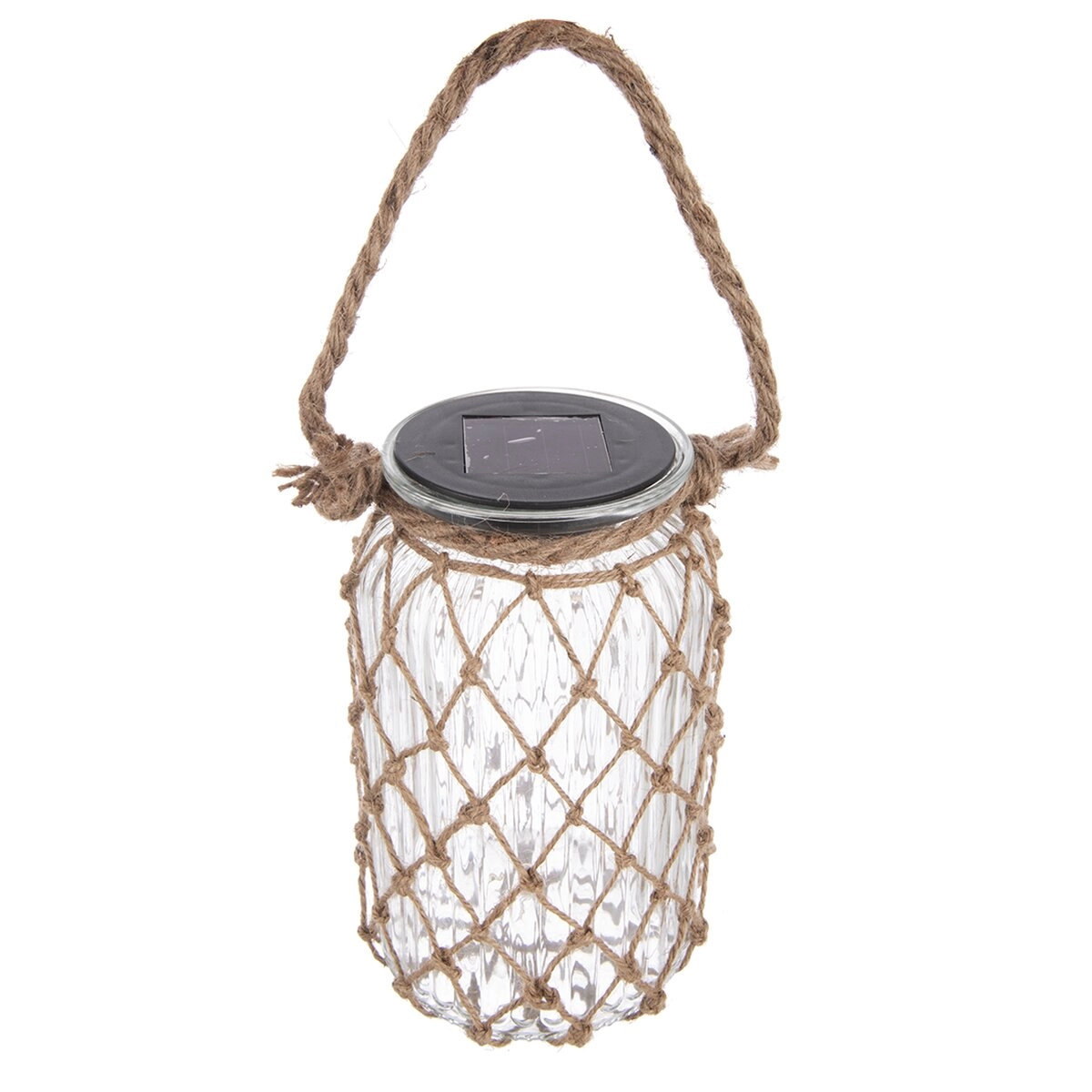 Levně LED Lampa sklo, juta 110x185mm solární na zavěšení, čirá